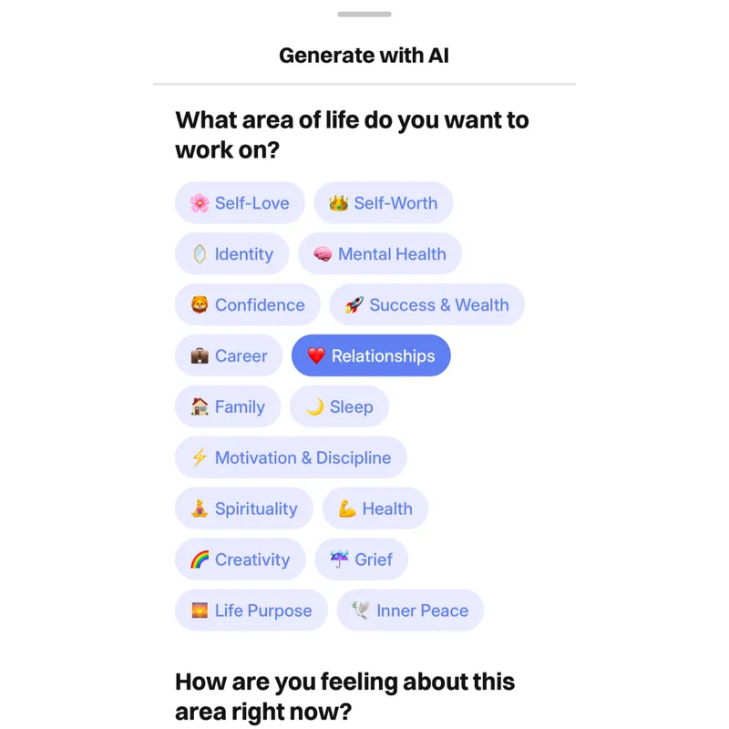Neomind AI affirmation generator screen